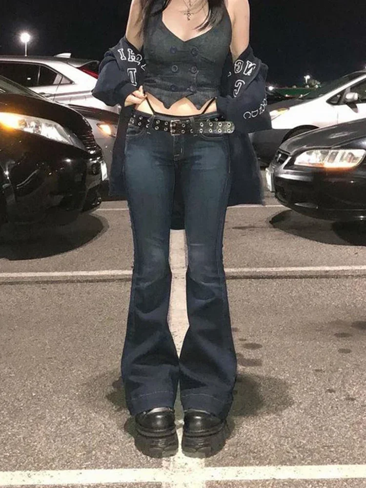 Women's Kalevest Y2K Boot Cut Denim Jeans with Low-rise Fit & Pocket Detail - Stylish Street Wear