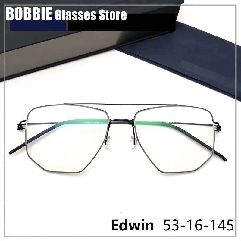 Air Titanium Glasses Frame Men Rim Square Polygon Eyewear Screwless Double Beam Handmade Eyeglasses Denmark Brand Design Edwin