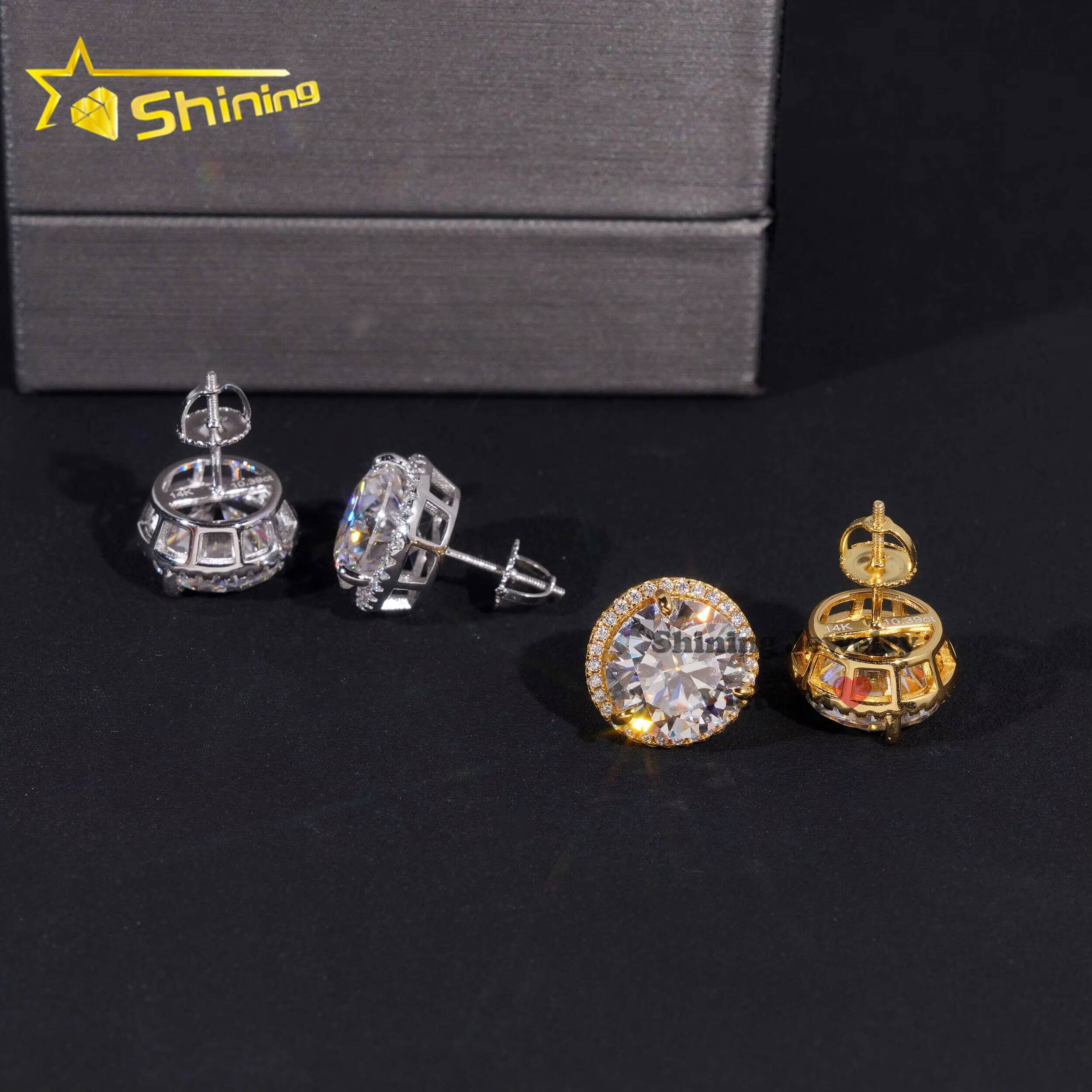 Pass Diamond Tester Hip Hop Iced Out Jewelry Screw Back Men 925 Silver Moissanite Diamond Stud Earrings 10MM Main Stone