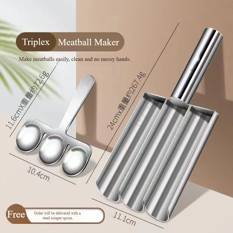 Three-tube meatball maker, 304 stainless steel, household fish ball and shrimp paste mold, rice ball and meat filling cooking scoop