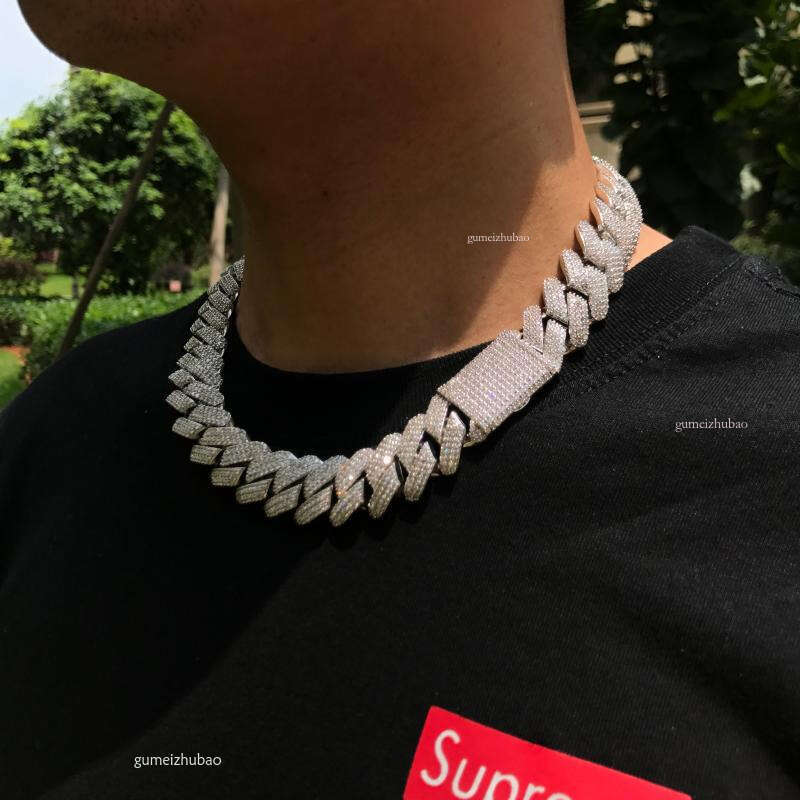 Hip hop jewelry bracelet necklace Moissanite necklace3 rows Hiphop iced out prong cuban link chain