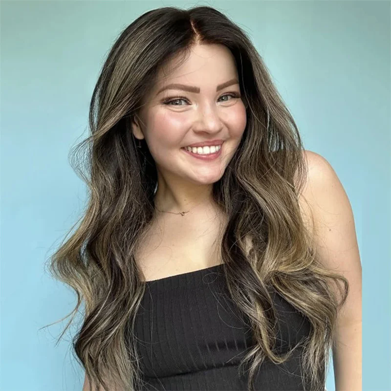 P4/27 Brown highlight blonde Dark roots ombre honey blonde hd lace front wig body wave long human 360 lace frontal wig pre plucked glueless