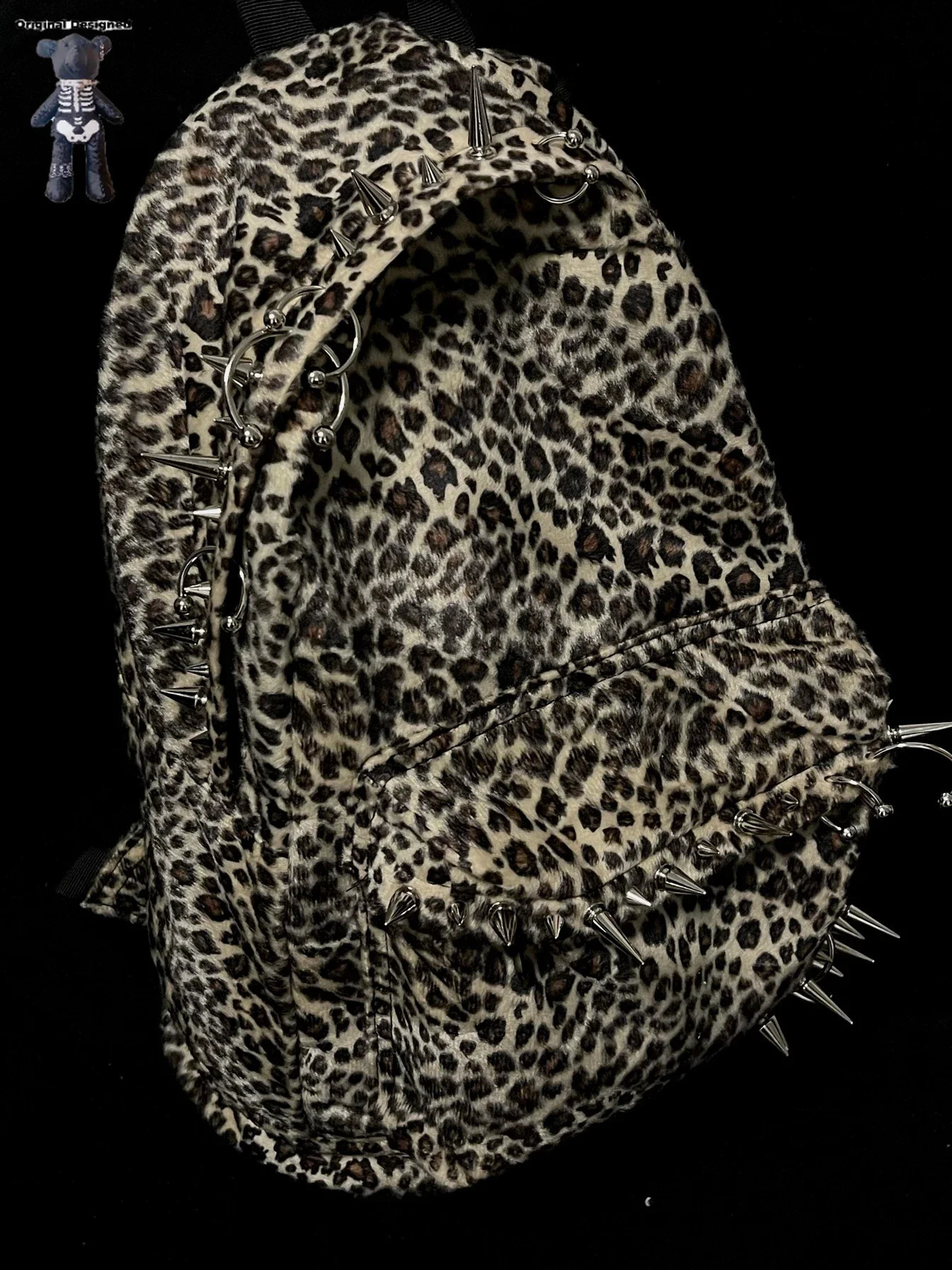 punk rivet leopard print backpack mens bag large capacity fashion Backpacks for women 250714
