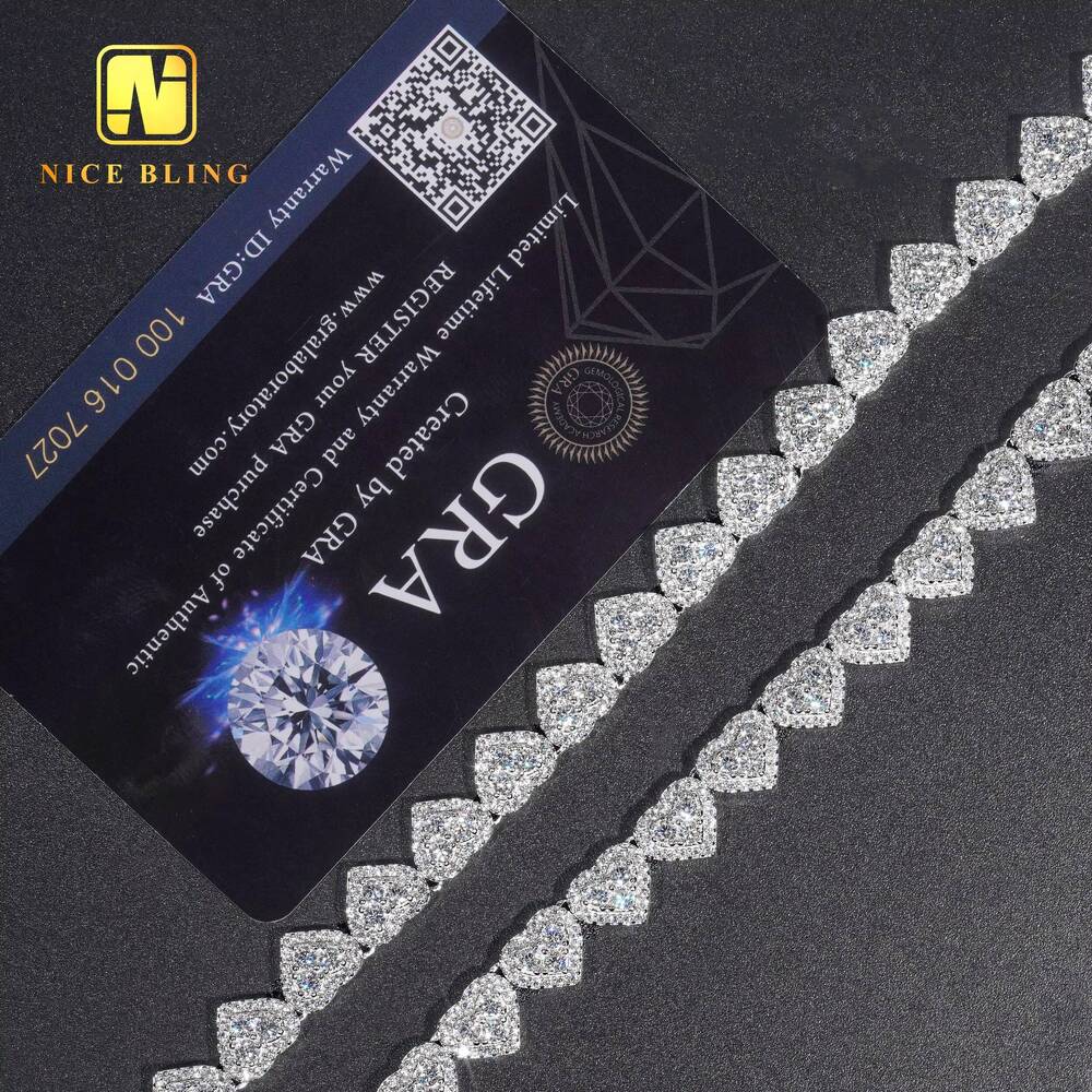 Moissanite Cluster Tennis Chain 925 Silver Fashion Hiphop Necklace 8mm Heart Shape Lab Diamond Tennis Necklaces for Men Women