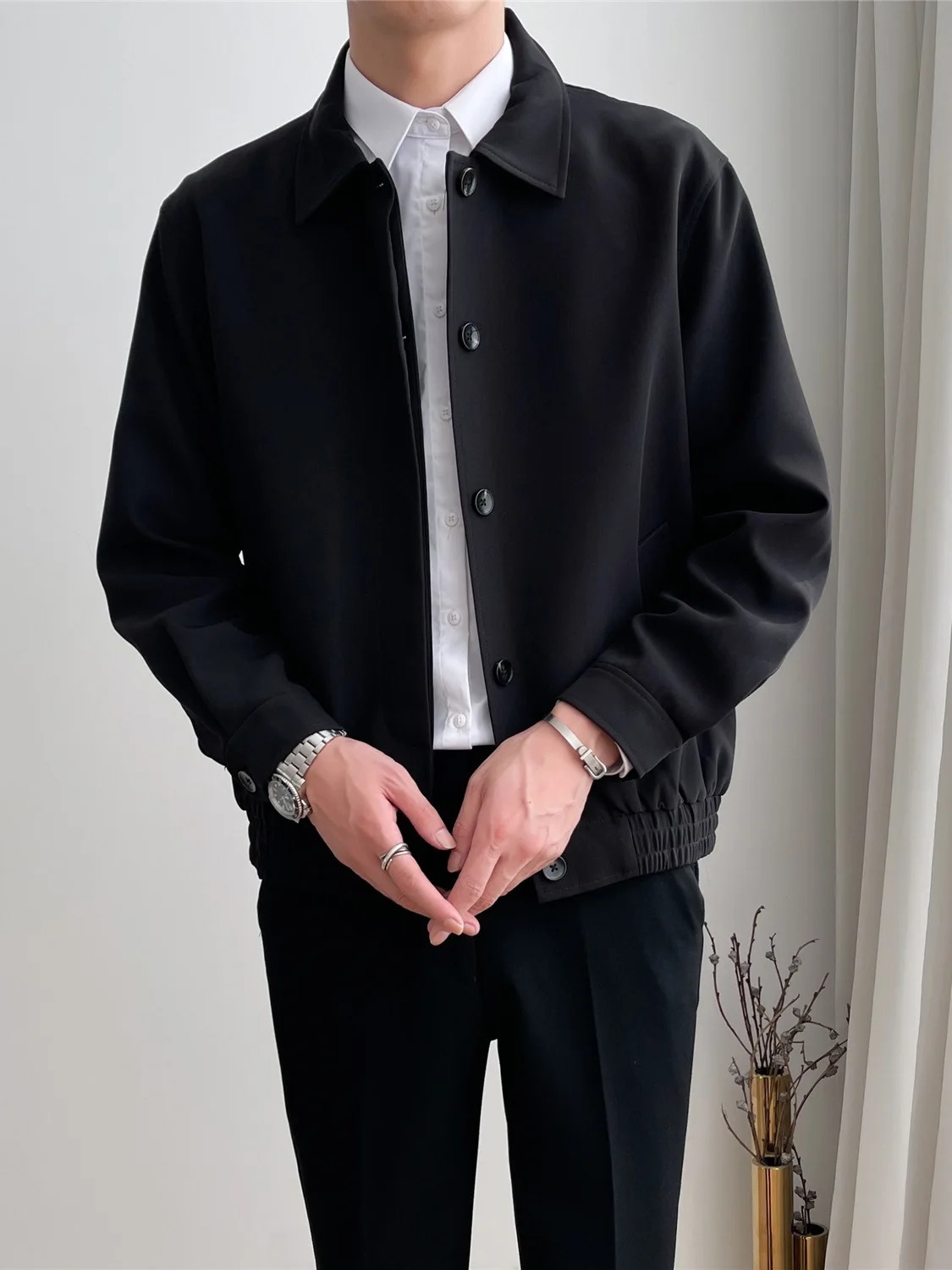 Spring and Autumn Mens Casual Apricot Lapel Jacket Loose Korean Version of The Trend Short Silhouette Coat Top Men 250716