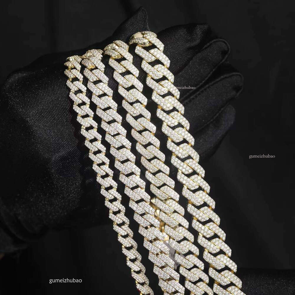 Designer necklaceBoy Hip-Hop Accessories 8mm-14mm 14k Gold and Sier 2 Rows VVS Cubic Zirconia Iced Cuban Chain Necklace