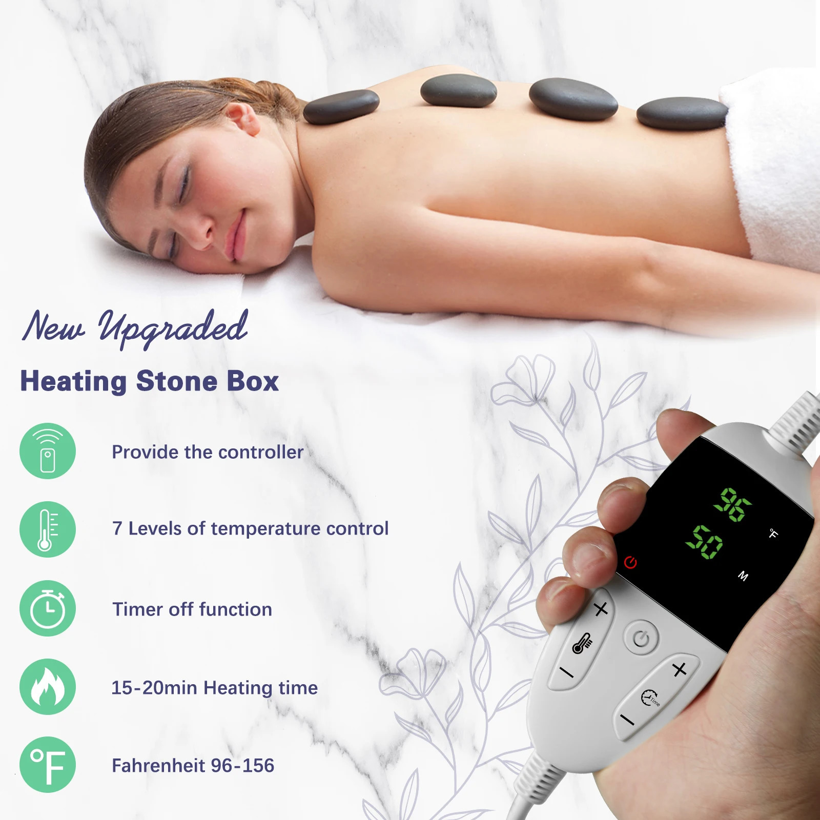 STONE MASSAGE SET WITH TEMPERATURE ADJUSTMENT - Stone Massage Set with Heater Professional Spa Massage Tool - For Neck 250716