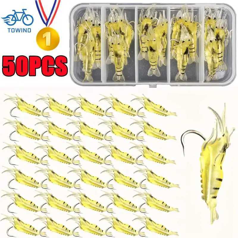 New 50-5PCS Luminous Shrimp Silicone Artificial Bait Simulation Soft Prawn With Hooks Carp Wobbler For Fishing Tackle Lure Carp Z250717