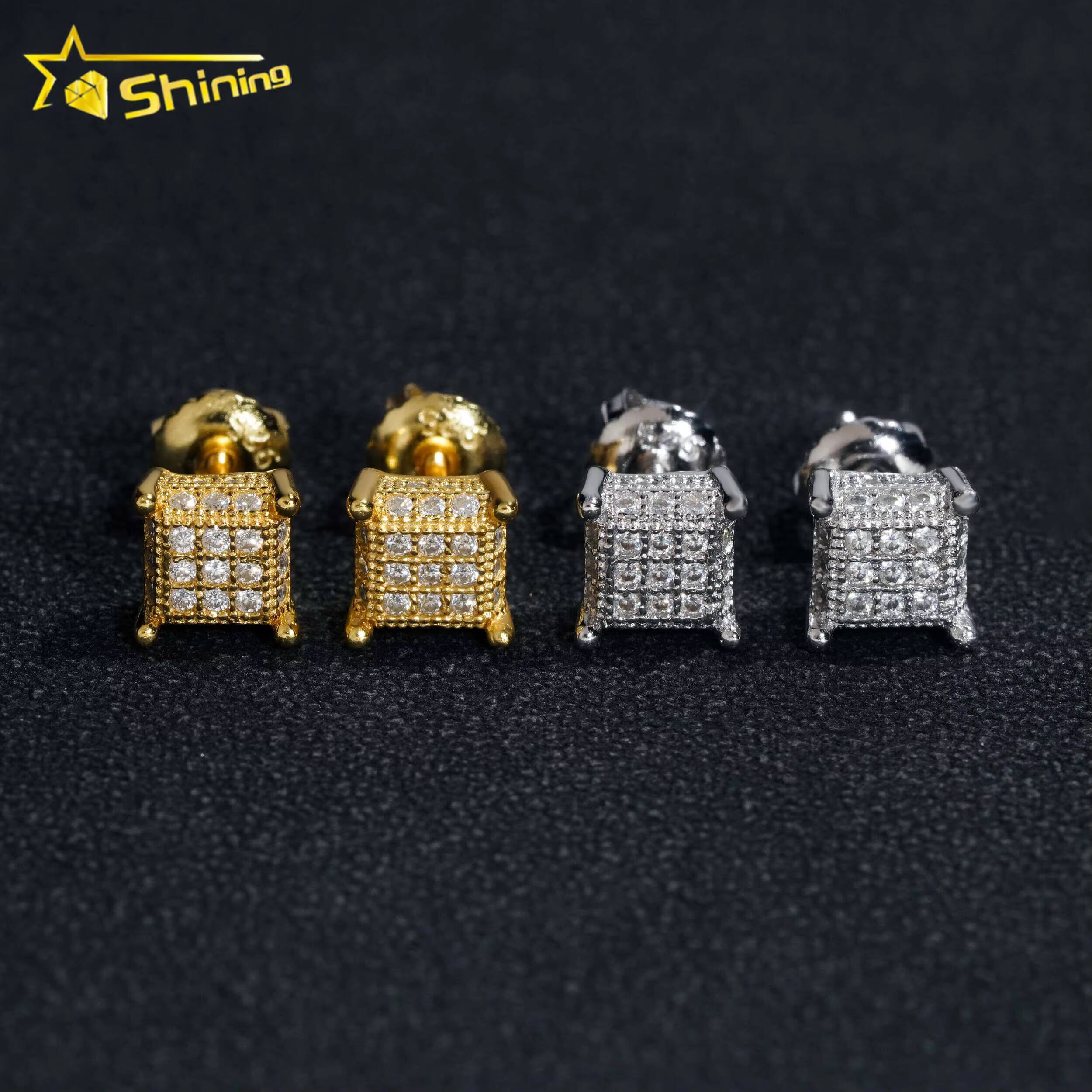 Wholesale Price Fine Jewelry Men Hip Hop Earrings 925 Solid Silver Vvs1 Moissanite Diamond Earrings 18k Gold Plated