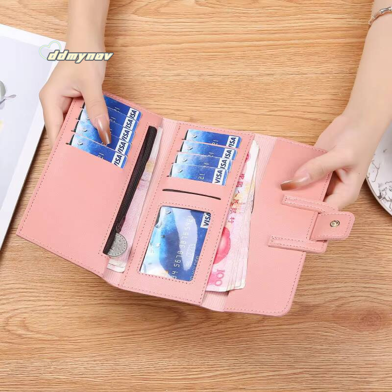 Elegant Womens Long Leather Trifold Clutch Credit Card Holder Ladies Cute Pink Wallet Purse with Zip Coin Pocket ddmynov
