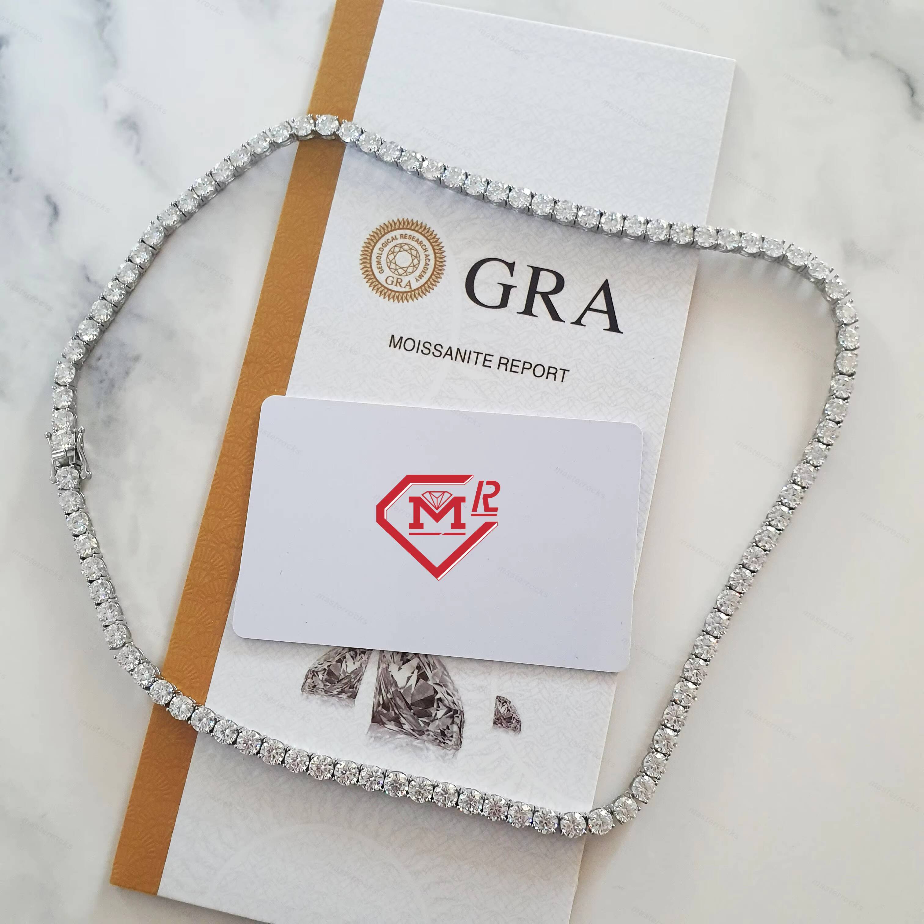 Factory 925 Sterling Silver Necklace Iced Vvs Moissanite Gra Certificate Hip Hop Diamond Tennis Chain