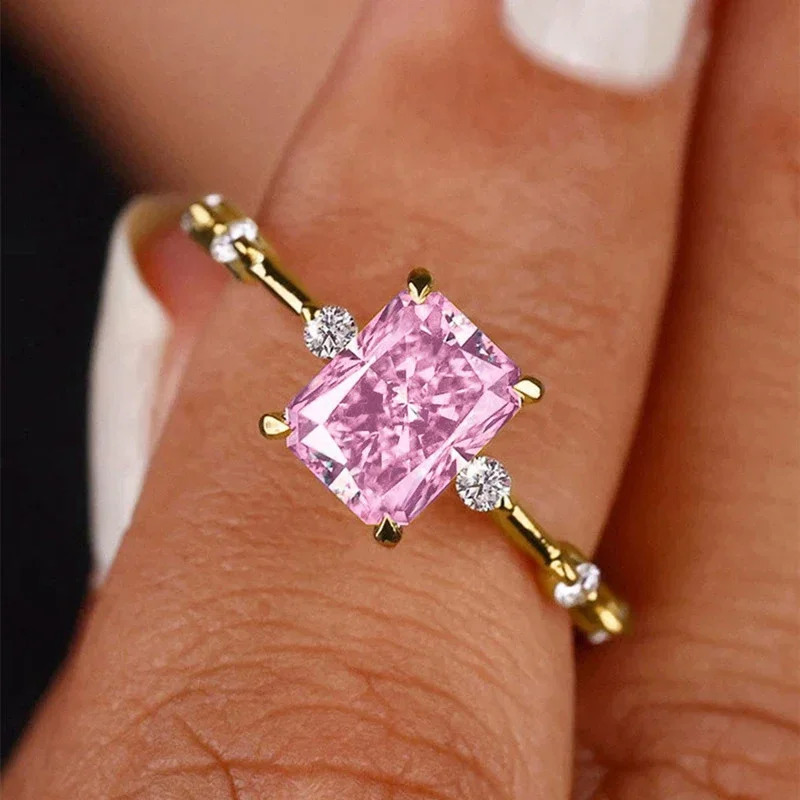 CAOSHI Simple Fashion Rectangular Cubic Zirconia Finger Rings for Women Yellow/Pink/Red/Blue CZ Rings Wedding Trendy Jewelry 250716
