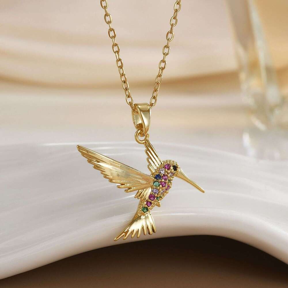 Fashion Gold-Plated Animal Bird Necklace For Women Copper Micro-Inlaid Colorful Zircon Pendant Versatile Jewelry E4f