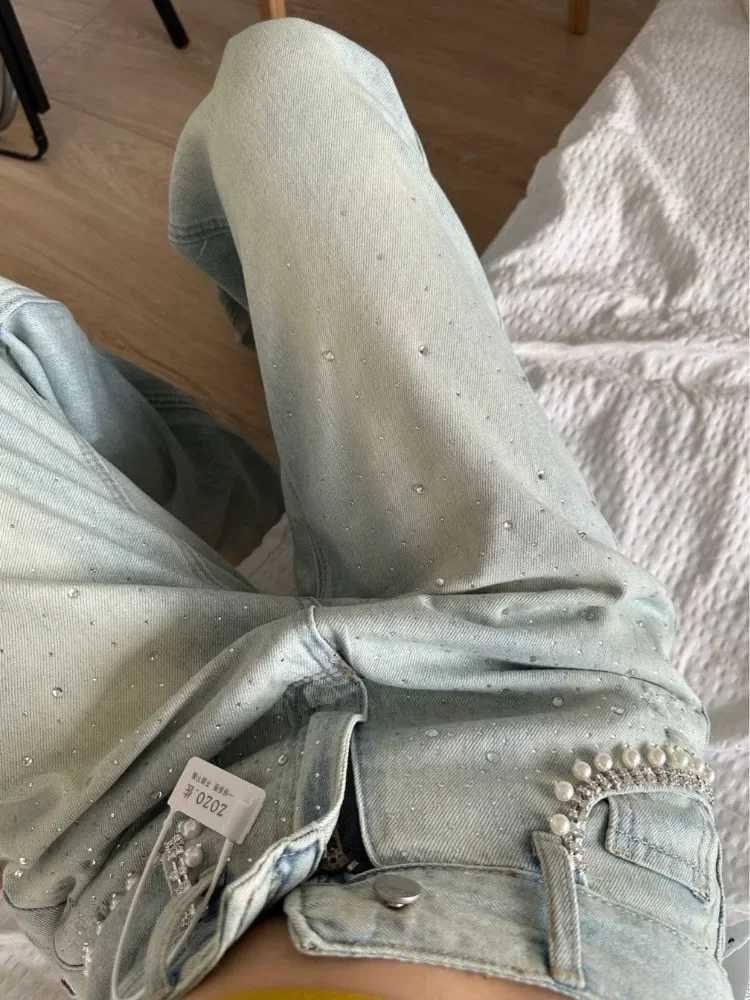 Neploe Heavy Diamond Washed Loose Jeans for Women Y2k High Waist Blue Denim Pants 2025 Summer New Straight Wide Leg Pants R250716