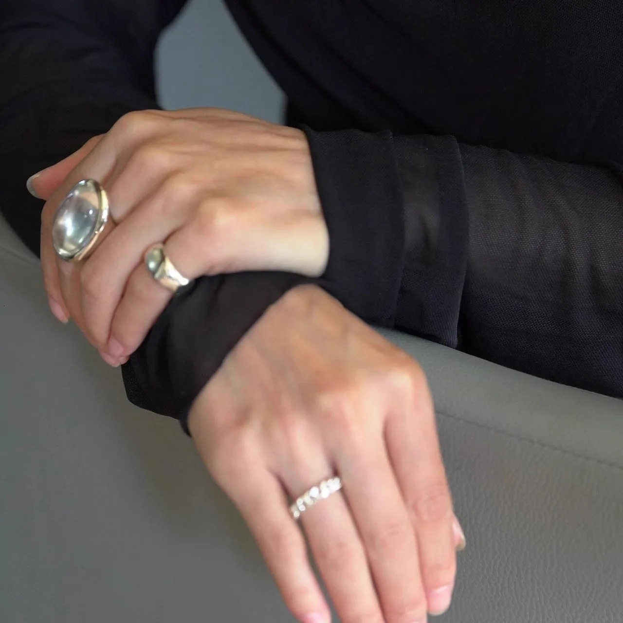 PANJBJ 925 Sterling Silver Geometry Crystal Ring For Women Ellipse Exaggerated Punk Water Drop Open Jewelry Gift Drop 250716