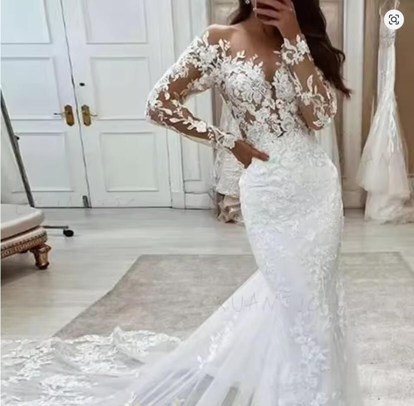 Mermaid Wedding Dresses Bridal Gowns Plus Size Elegant Bridal Showers Long Sleeve Lace Applique Dubai Arabic 2025