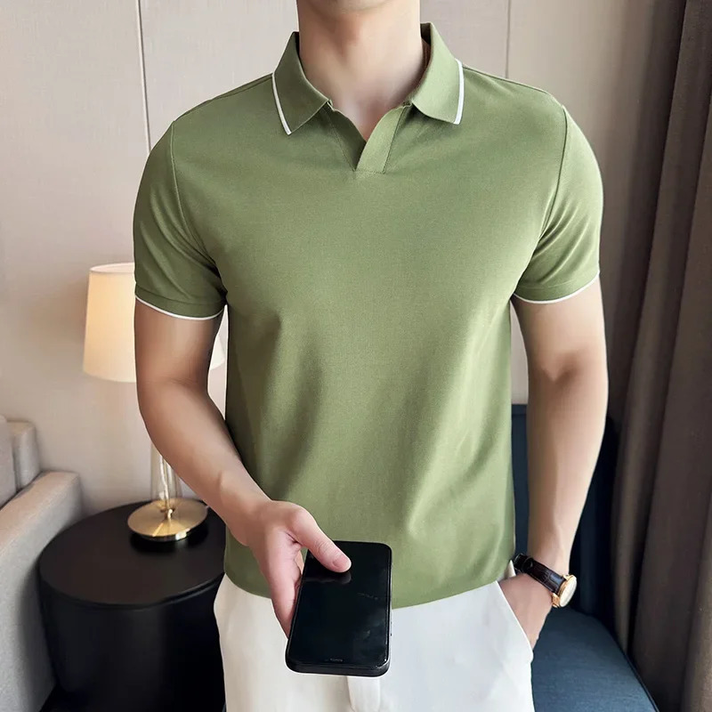Men Polo Shirt Summer Light Thin British Style Solid Casual Slim Fit Short Sleeved Top T-shirt Fashion Streetwear Men Clothing 250716