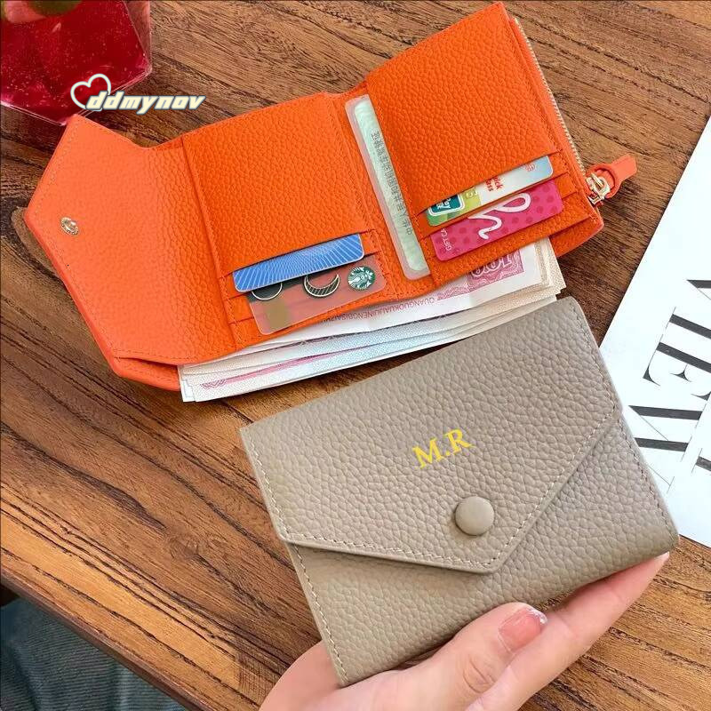 Free Custom Genuine Leather Womens Foldable Cowhide Short Fashion Envelope Triple Fold Purse Wallet ddmynov