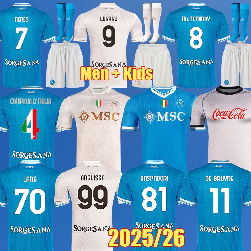 25 26 CAMPIONI NAPOLI BUONGIORNO soccer jerseys LANG LUKAKU SIMEONE RRAHMANI Naples 2025 DE BRUYNE KIDS FOOTBALL Shirts Limited Edition man kits Cyborg Shirts 114