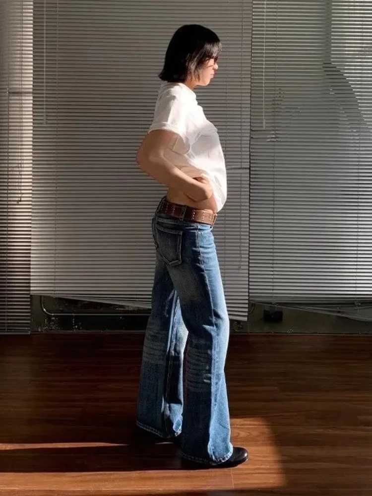 HOUZHOU American Retro High Street Spicy Girls Low Waist Jeans Women Vintage Y2k Harajuku Baggy Solid Denim Flared Pants 2025 R250716