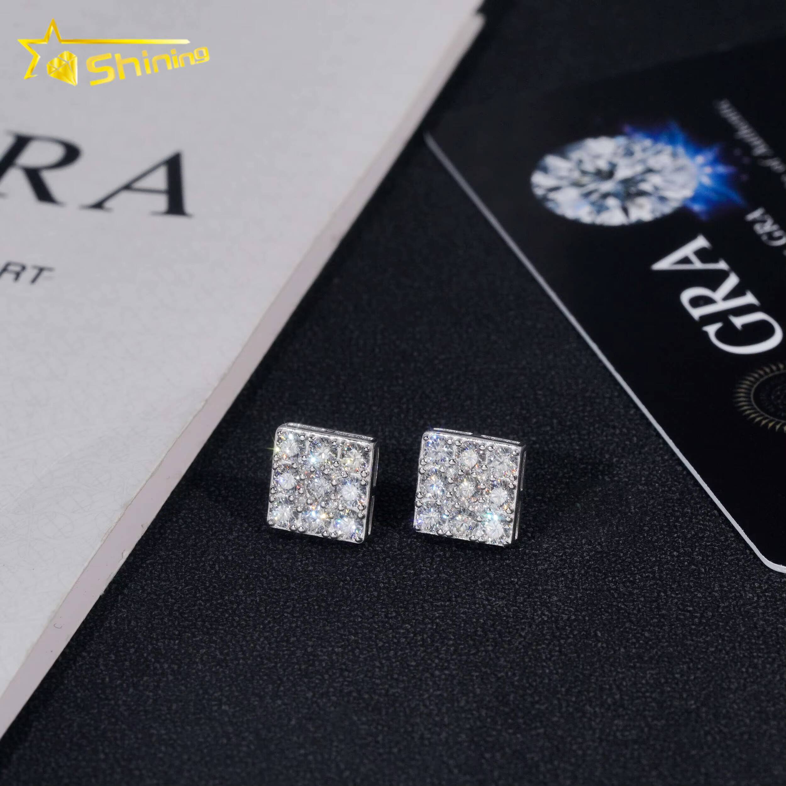 Pass Diamond Tester GRA Certified VVS Diamond 925 Sterling Silver Men Earring Square Moissanite Stud Earrings