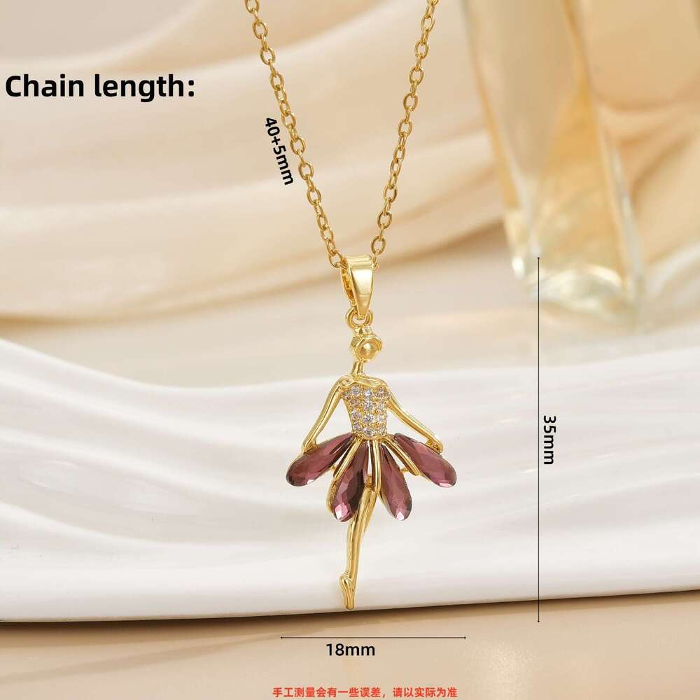 Colorful Crystal Ballet Girl Necklace For Women Versatile High-End Feel Titanium Steel Non-Fading Jewelry 942