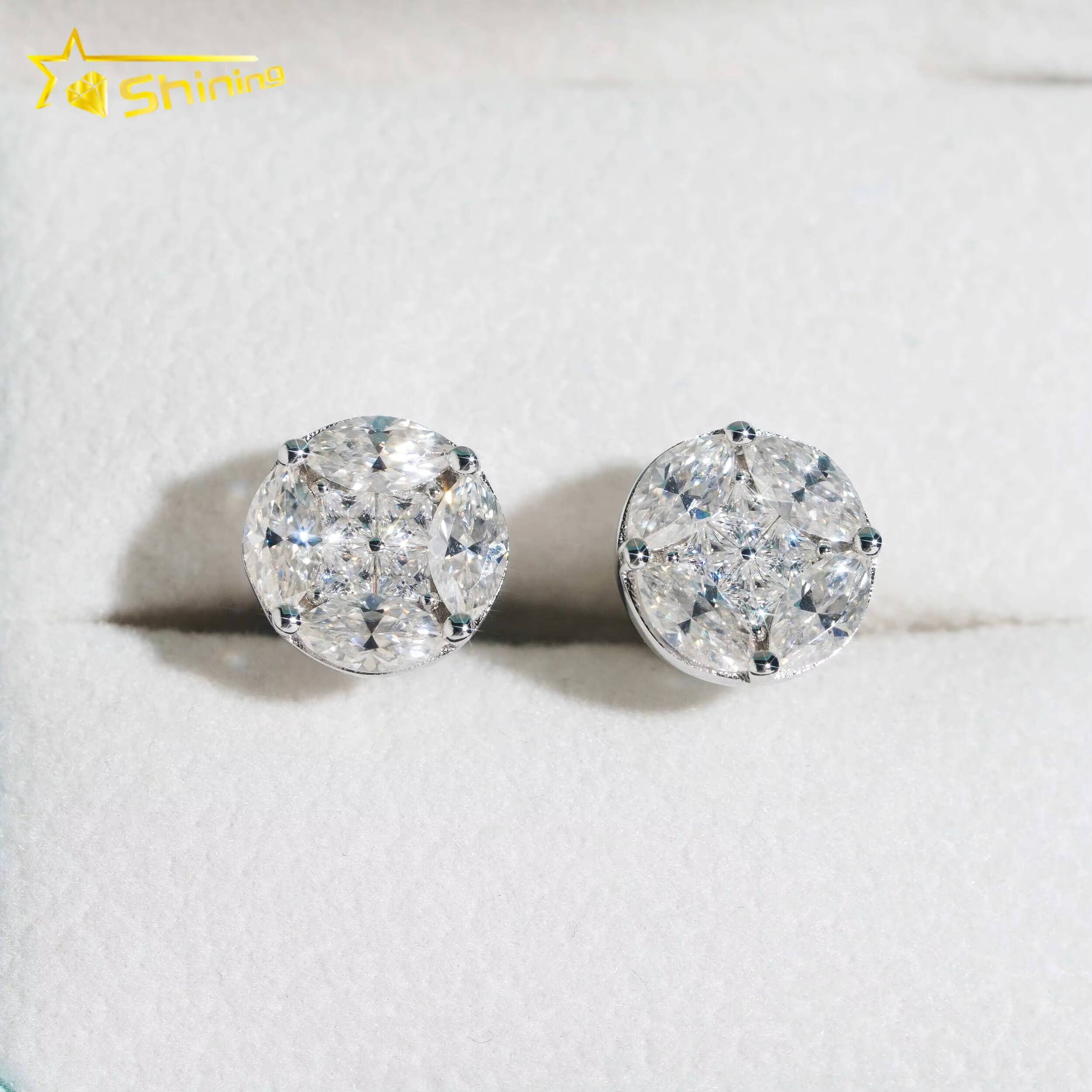Pass Diamond Tester 925 Sterling Silver Hip Hop Stud Earrings High Quality Iced Out Vvs Moissanite Earrings