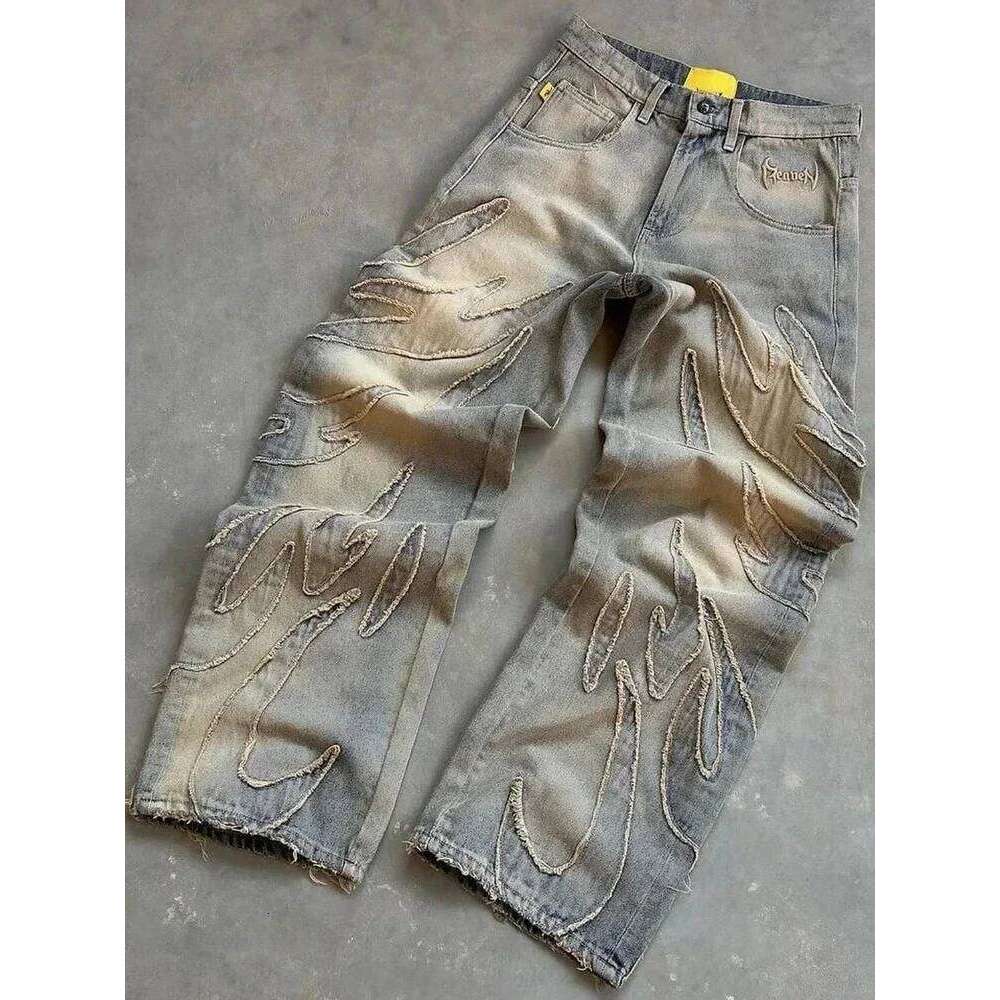 2024 American New Fashion Patch Baggy Casual Jeans For Men And Women Y2k Street Haruku High Waist Wide Leg Denim Trousers
