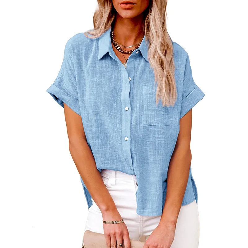 Summer Womens Cotton Blouse Linen Shirt Short Sleeve Casual Loose Shirt S-5XL Camisa Blancas Para Mujeres Blusas Feminina 250715