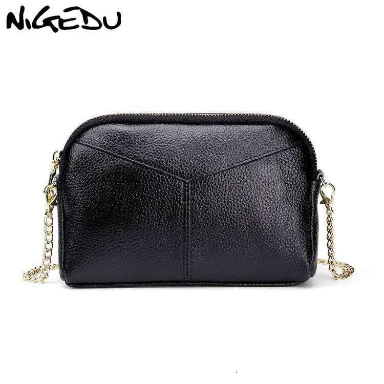 NIGEDU 100% Genuine Leather Women Messenger Mini Brand Female Shoulder Clutchs Chain Crossbody Bag For Ladies Coin Purse