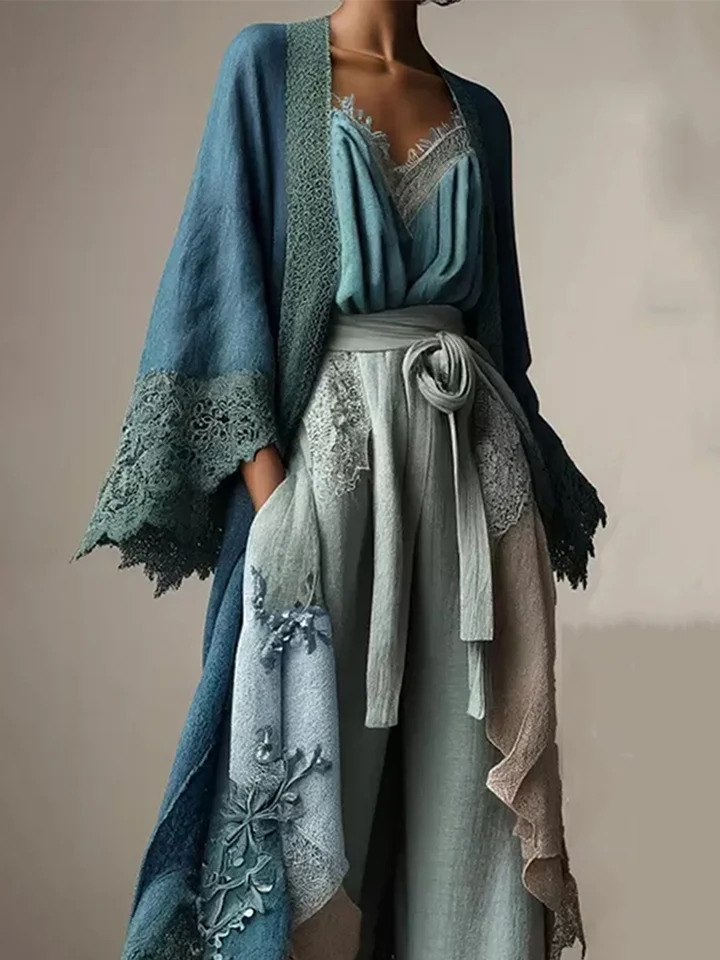 Autumn Ladies Fashion Flared Sleeves Cardigan Jacket Lace Patchwork Loose Casual Elegant Shirt Tops 250715