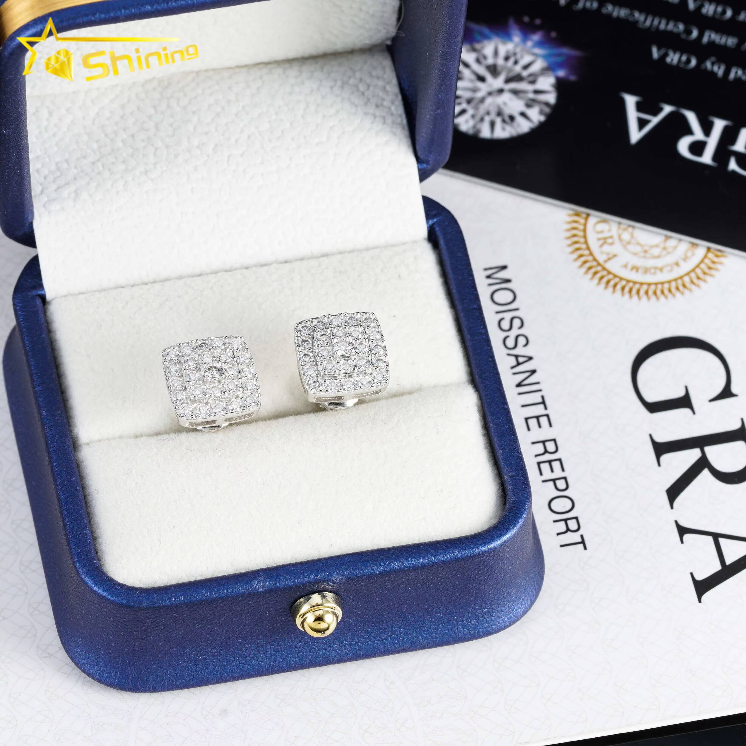 Trendy MEN WOMEN Gold/White Gold Plated Sterling Silver Moissanite Diamond Screw Back Stud Mens Earrings