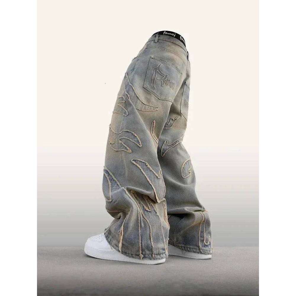 2024 American New Fashion Patch Baggy Casual Jeans For Men And Women Y2k Street Haruku High Waist Wide Leg Denim Trousers