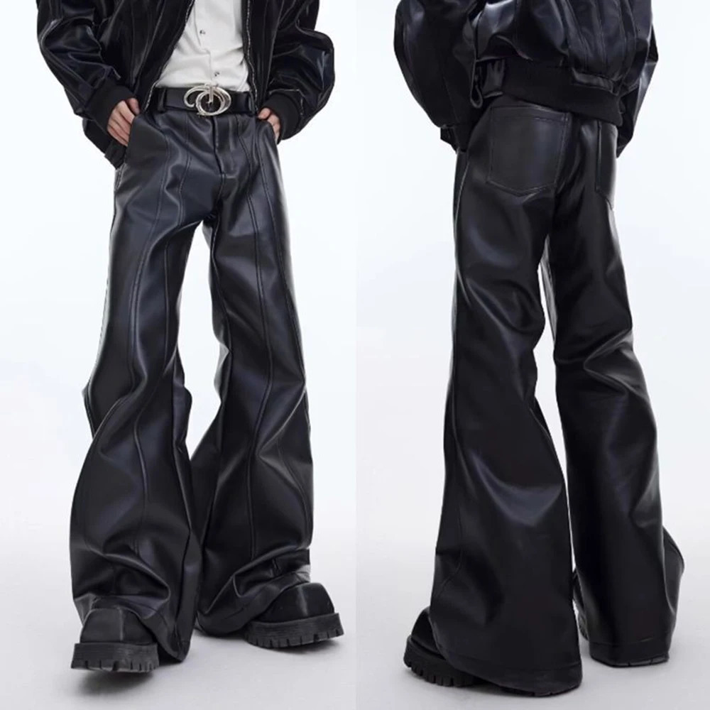 Mens Pu Leather Pants ThreeDimensional Deconstruction Plain Trousers Street Wear Youth Campus Niche Casual MenS Clothing y250704