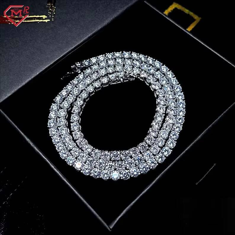 925 Silver/10k Golld Tennis Chain Hiphop Jewelry Men Women Vvs Iced Out Diamond Moissanite Tennis Chain