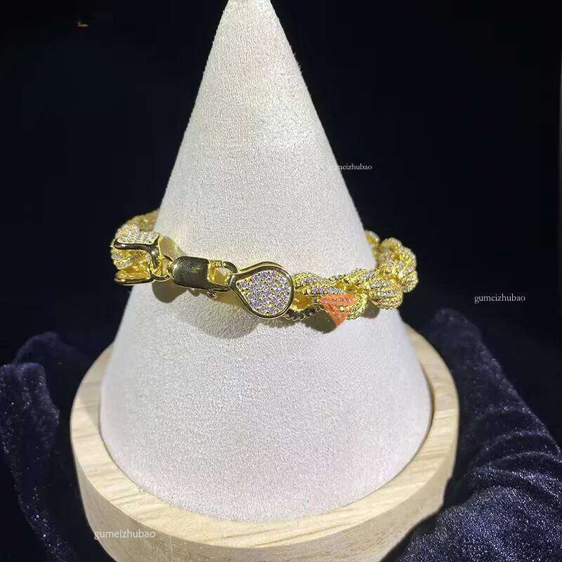 Custom Hand Make VVS Moissanite Dia 8mm Gold Plated Solid Sier Rope Bracelet for Cuban Link Chain