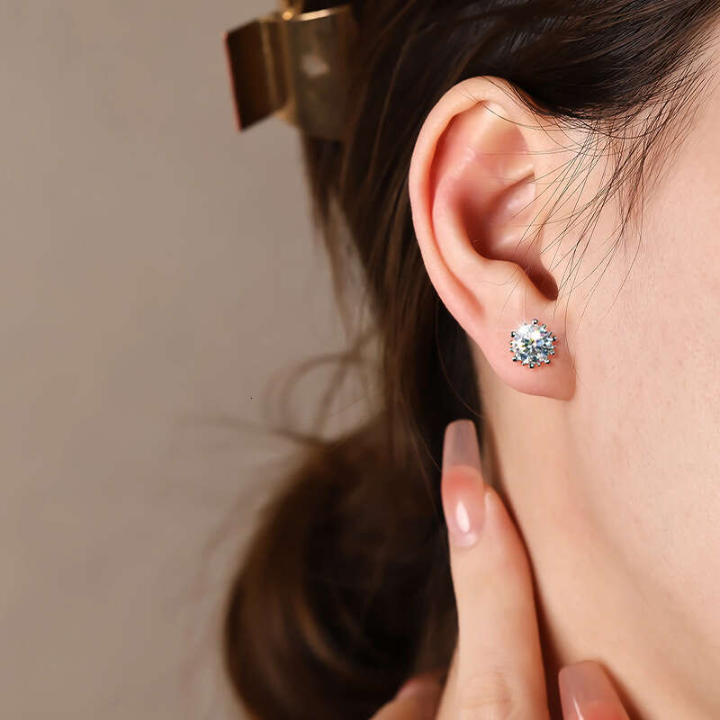 Lusi Same Style Fireworks Bloom S Sterling Sier Simple Versatile 2 Carat Moissanite Earrings 53E