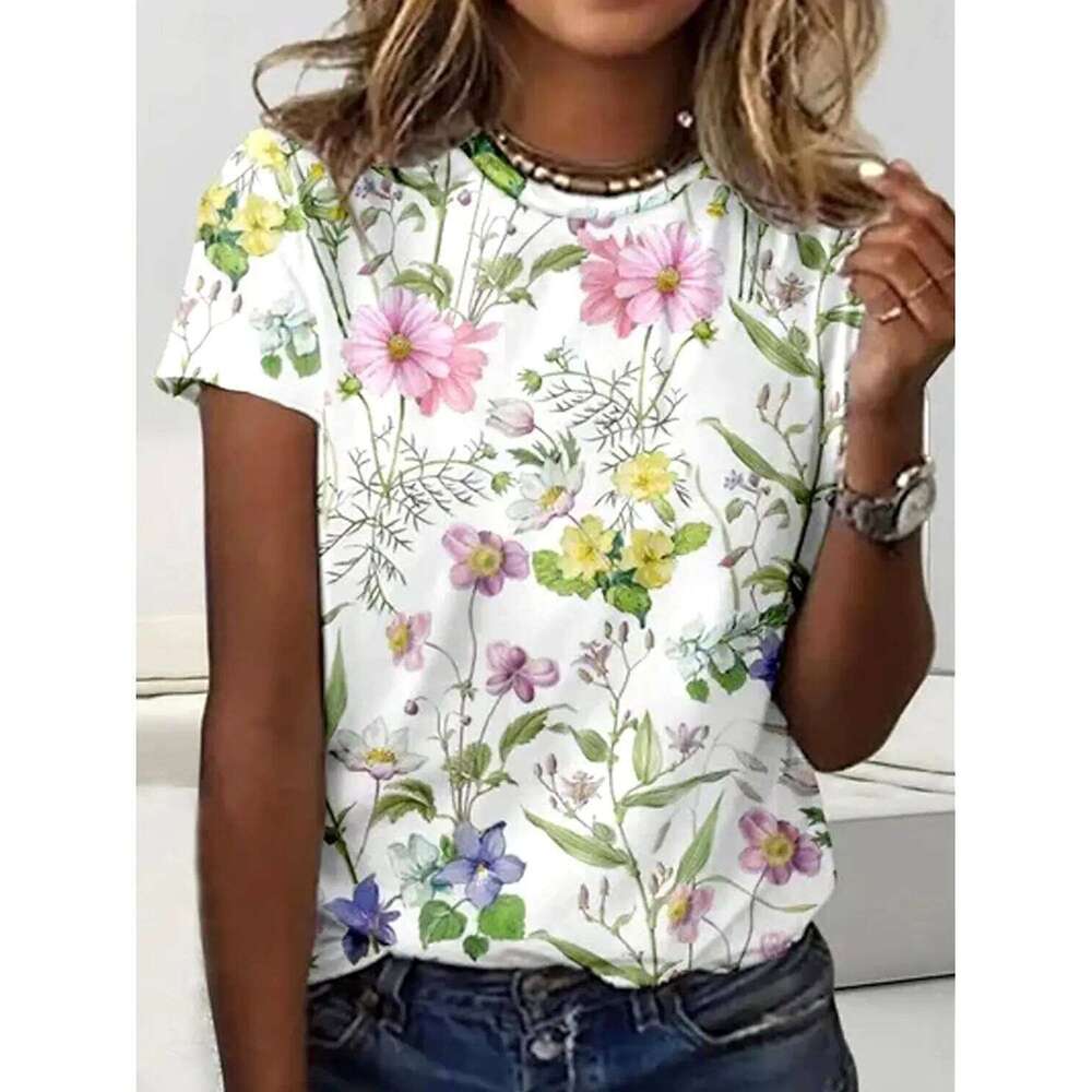 Beautiful Flower T Shirts Short Sleeve Tees Tops 3D Prints O-Neck Shirt Summer Casual Women's Clothing Apparel