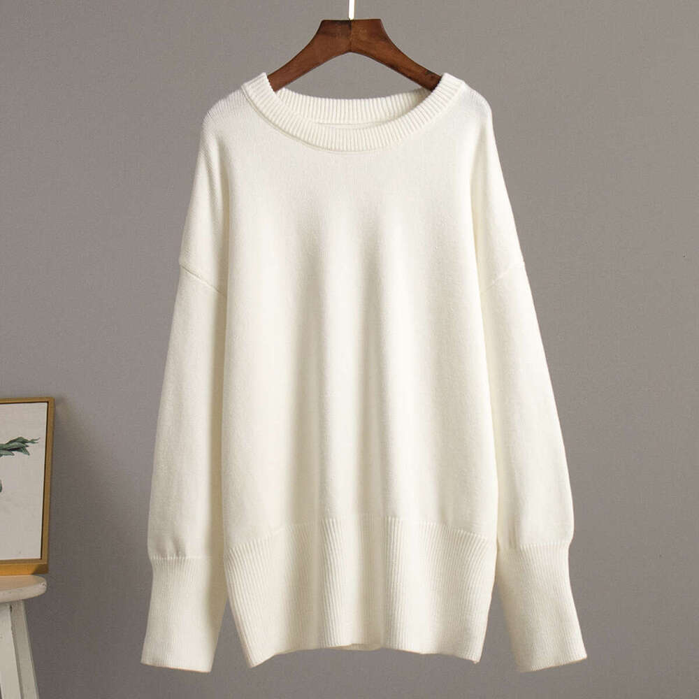 Autumn Winter New Solid Color Versatile Casual Lazy Pullover Knitted Round Neck Sweater B5