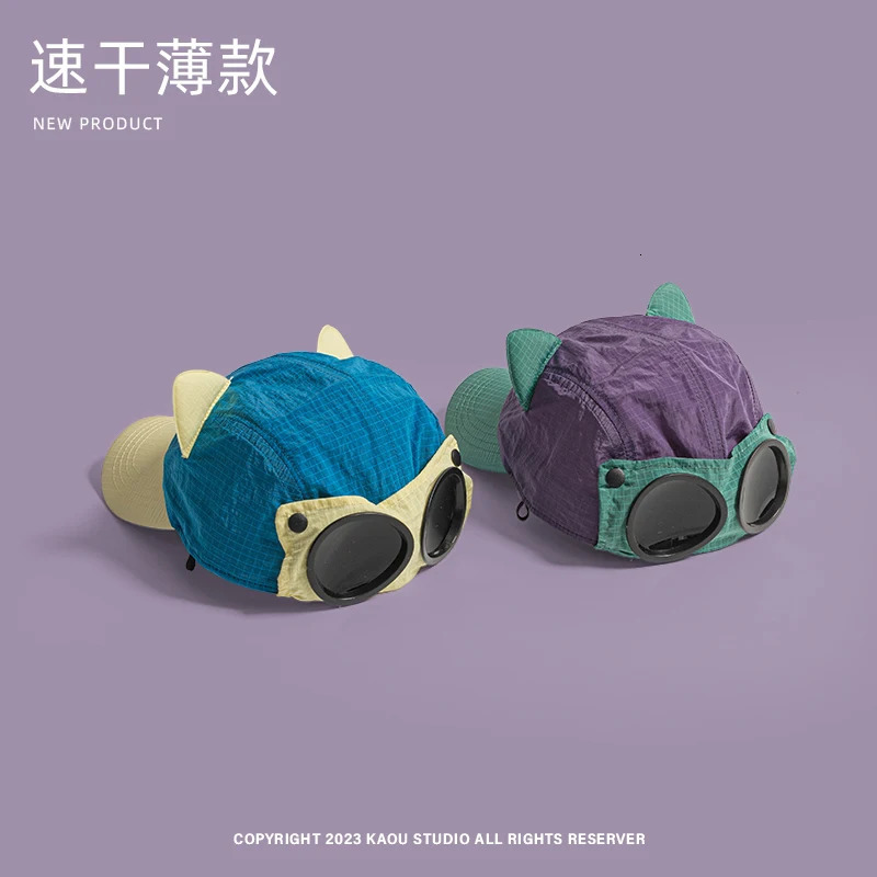 Personalized Cat Ear Sunglasses Pilot Hats for Men and Women Summer Casual Sunscreen Color Matching Quick-drying Baseball Cap 250712