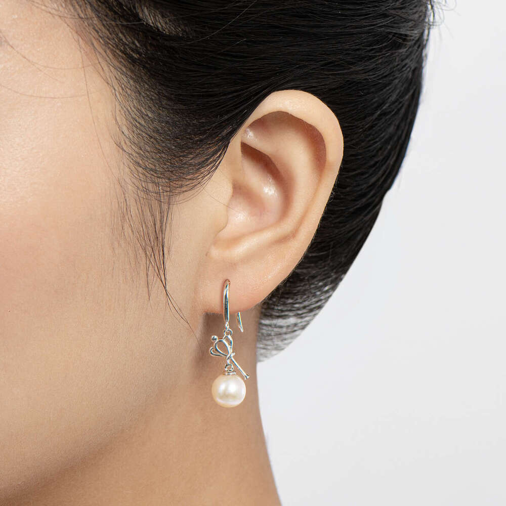 New Korean Style Elegant Bowknot Earrings For Women, Pure Sier Freshwater Pearl Ear Jewelry Afc
