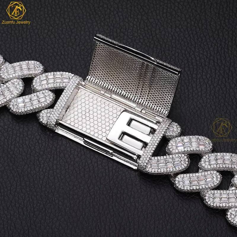 Hiphop Jewelry 28mm 4 Rows Moissanite Cuban Chain Luxury 925 Silver GRA VVS Moissanite Necklace Ice Out Cuban Link Chain
