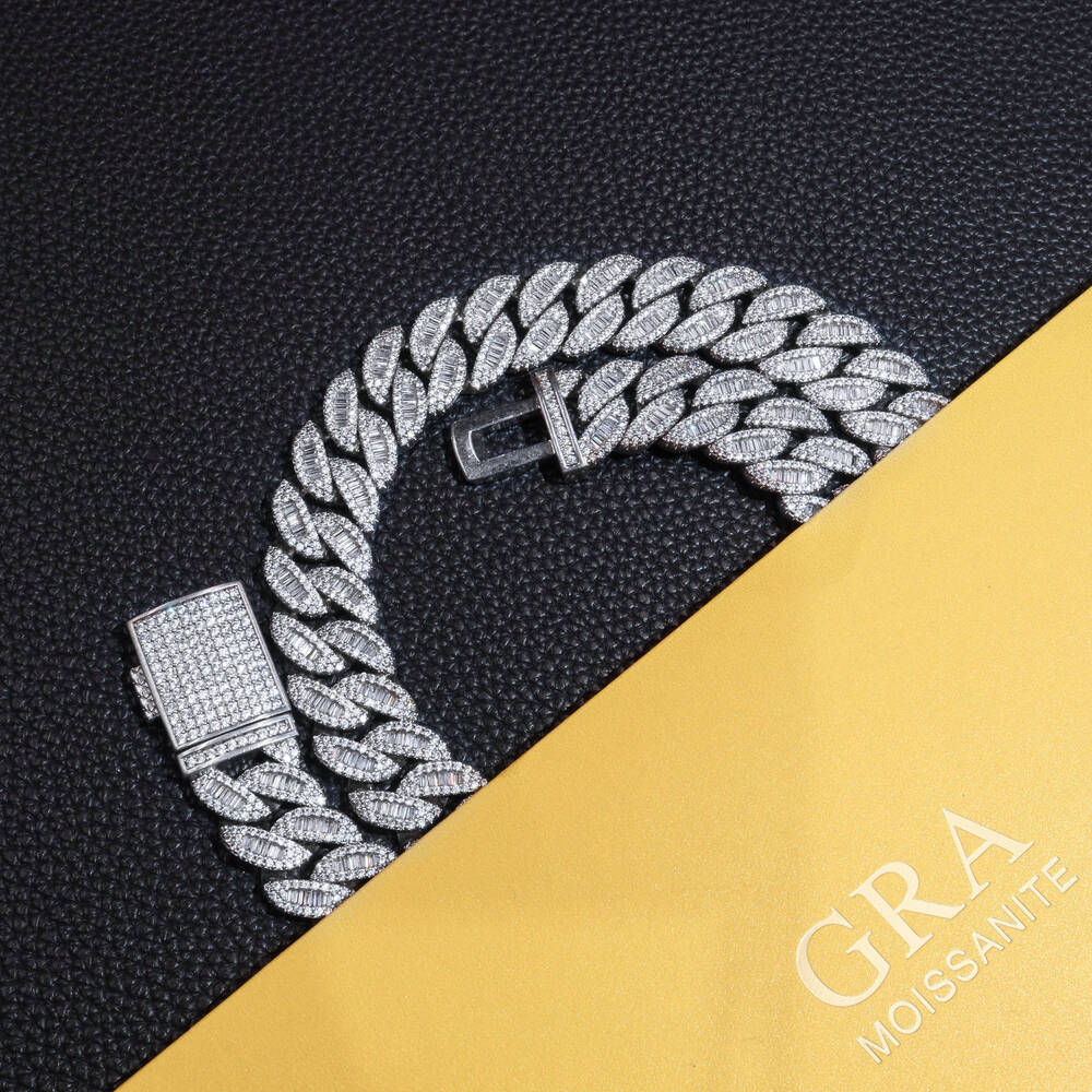 Hip Hop Luxury Vvs Moissanite Multiple Width Length Cuban Link Chain Men 925 Silver Plated Iced Out Necklace