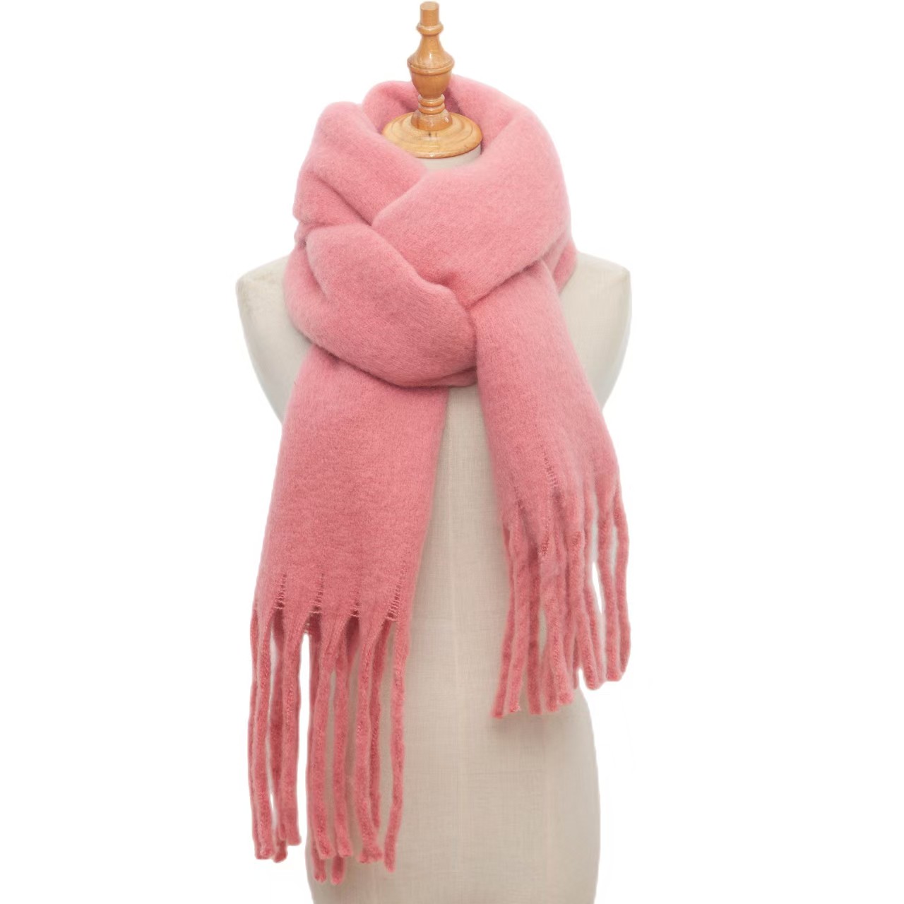 T1237 Korean autumn and winter new thickened shawl woven long tassel solid color scarf