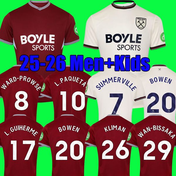 BOWEN FULLKRUG WEST HAMe 25 26 united Soccer Jerseys WARD-PROWSE 2025 2026 L.PAQUETA ANTONIO football shirt RODRIGUEZ home away black jersey Men kids sets