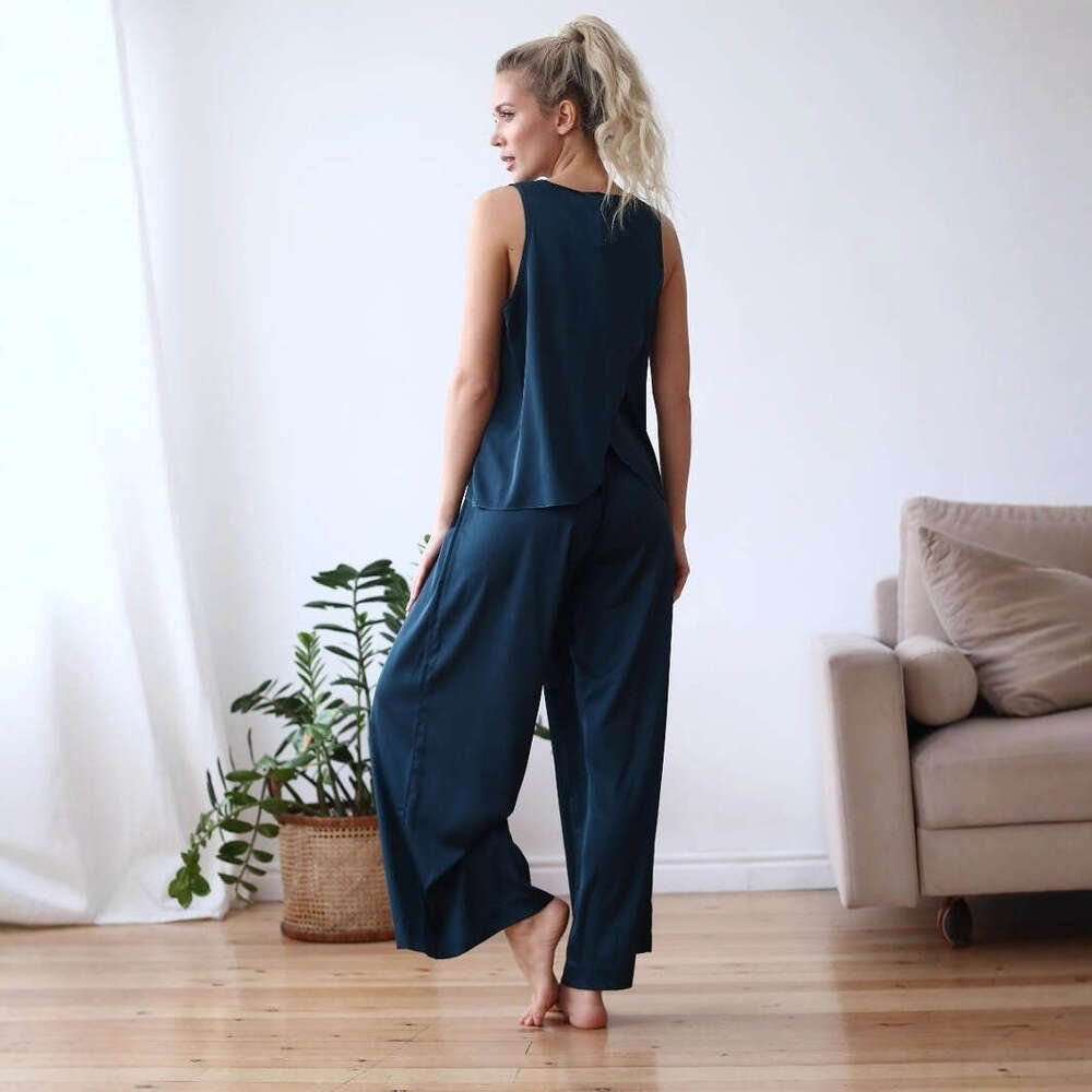 Vest Long Pants Pajama Spring New Comfortable Draped Back Cross Home Wear Set B5