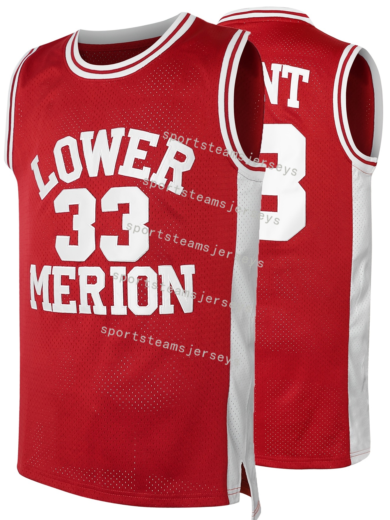 Men's 33 "Lower Merion" Red Basketball Jersey - Breathable, Sleeveless, Embroidered Uniform Shirt with White Black Stripes, Perfect for Sports Basketball Accessories