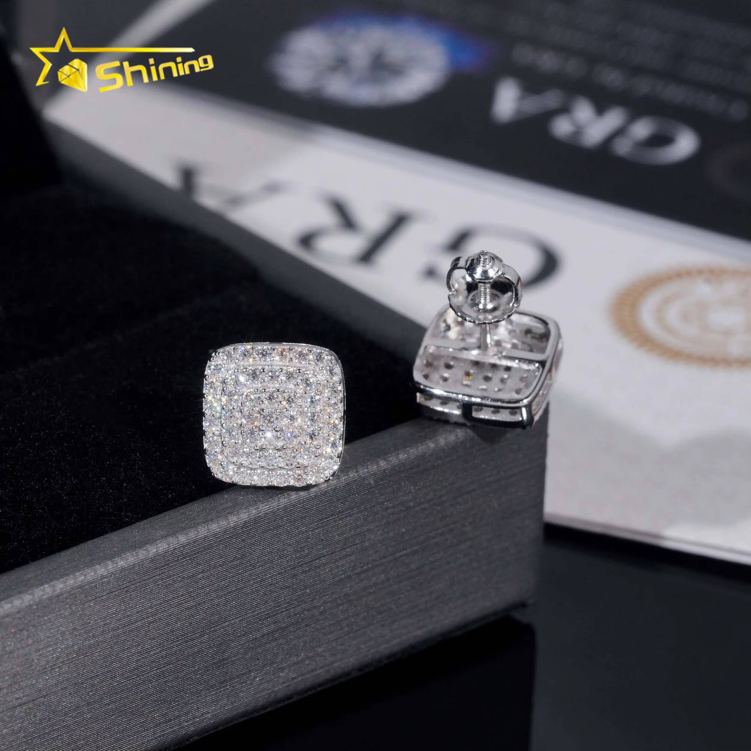 Fine Jewelry Fashion Earrings Silver 925 Vvs Moissanite Lab Diamond Hip Hop Iced Out Jewelry Stud Earrings