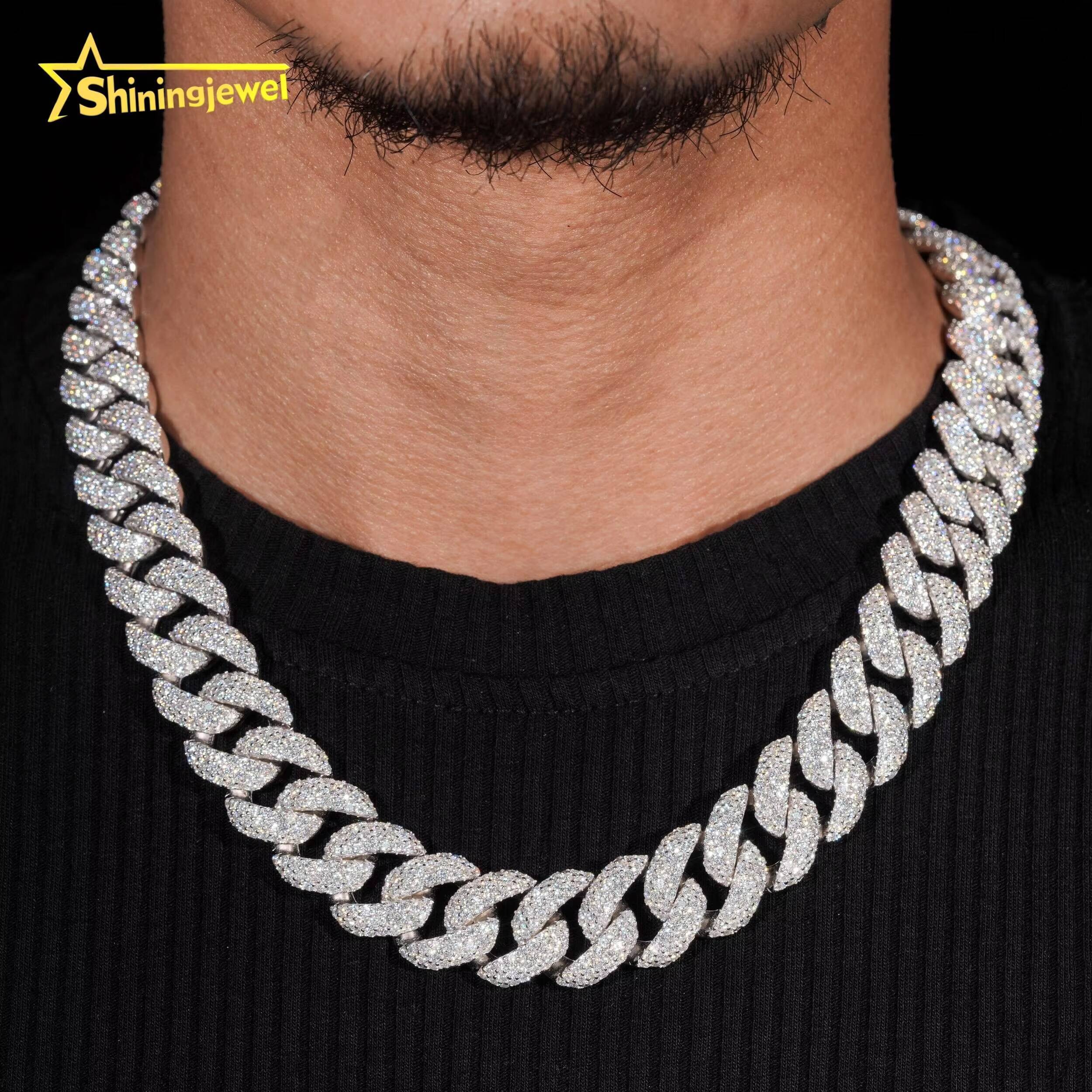 GRA Certificate High Quality 18mm Solid 925 Sterling Silver Moissanite Diamond Hip Hop Cuban Link Chains Necklace
