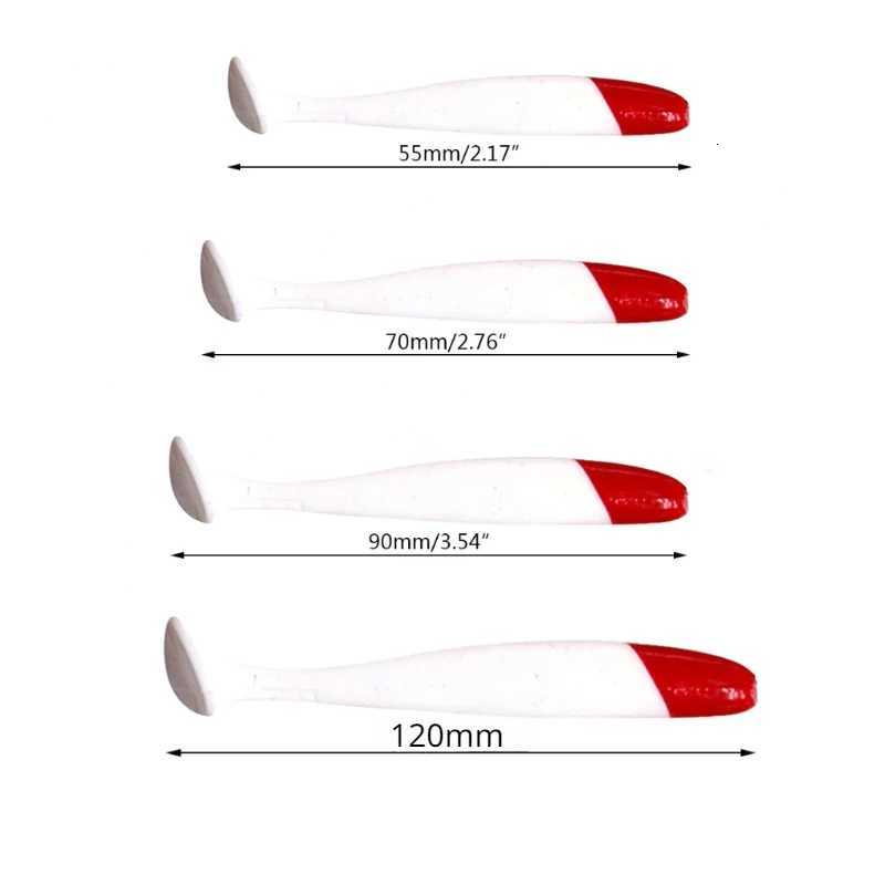 10/20/50pcs Red White Body Bait 5.5/7/9/12cm T Tail Worm Soft Bait Bionic Flying Fishing Lure Artificial Silicone WobbLErs Z250717
